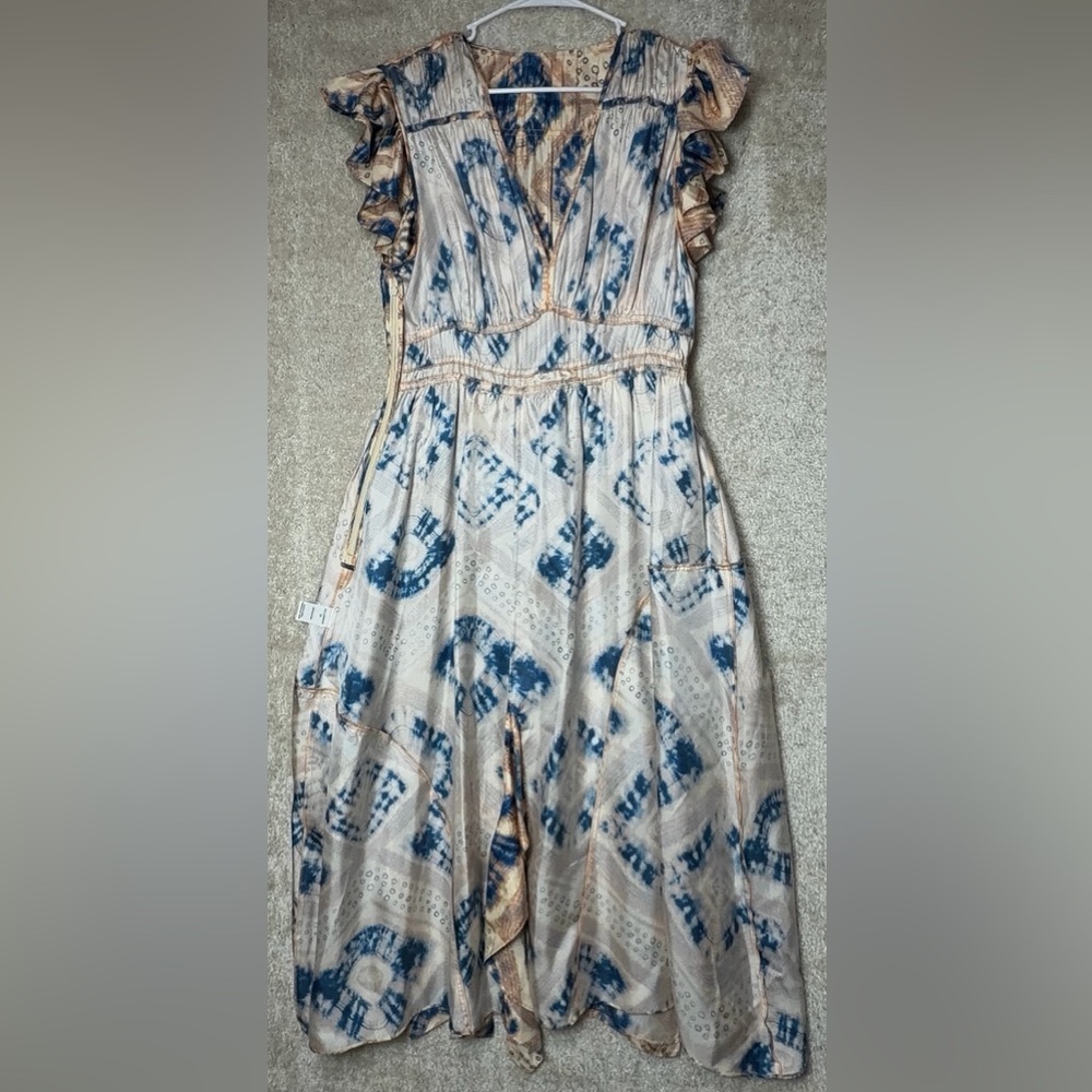 Ulla Johnson Blue and Cream Floral Ruffle Midi Dress - Picture 14 of 16